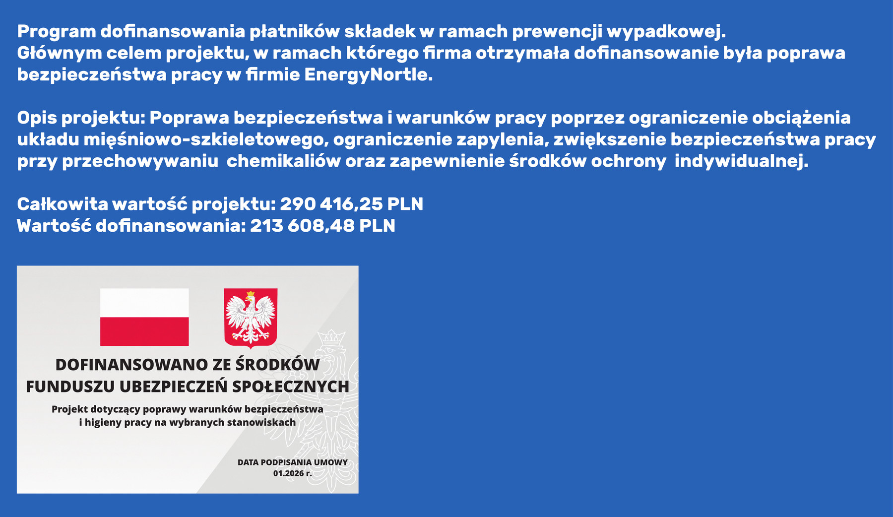 Plansza informująca o dofinansowaniu z Funduszu Ubezpieczeń Społecznych